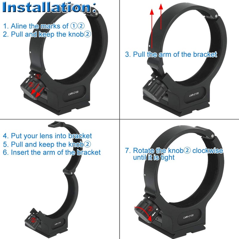 Haoge LMR-C100 Lens Collar Replacement Foot Tripod Mount Ring D for Canon EF 100mm f/2.8L Macro is USM Lens Built-in Arca Type Quick Release Plate - Image 4